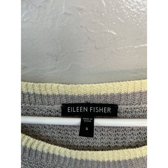 $118 Eileen Fisher Small Boxy Gray Linen Cotton Knit Woven Pullover Sweater Top - Picture 2 of 5
